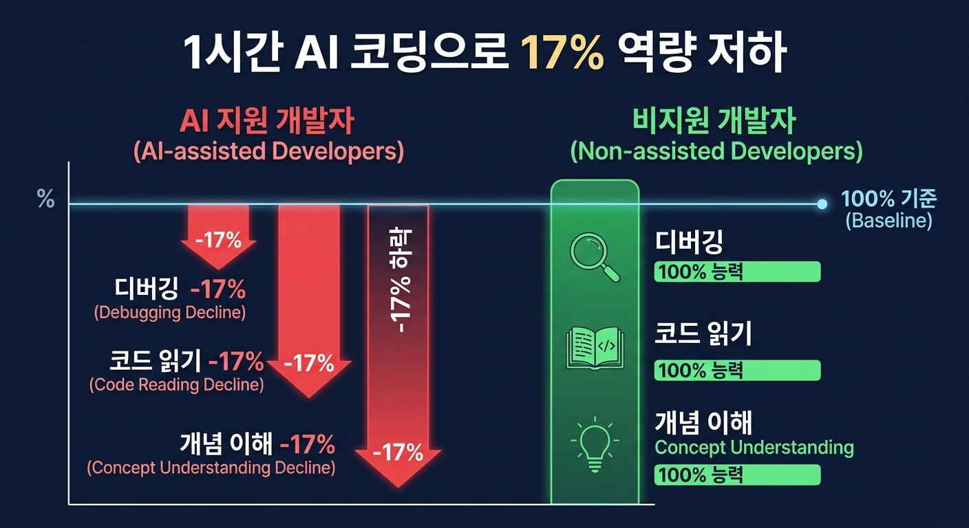 AI 코딩 도구가 개발자 역량을 갉아먹는다 — 2026 연구가 밝힌 기술 침식의 실체